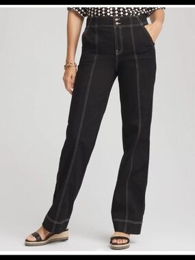 Chico's Black Wide-Leg Jeans with Contrast Stitching 4 Petite